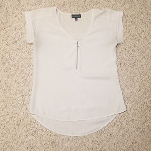 White Sheer Zipper Womens Top, Size Small